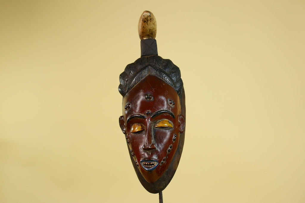 African Wooden Mask with Scarification – Baule Tribal Wall Art-G6162