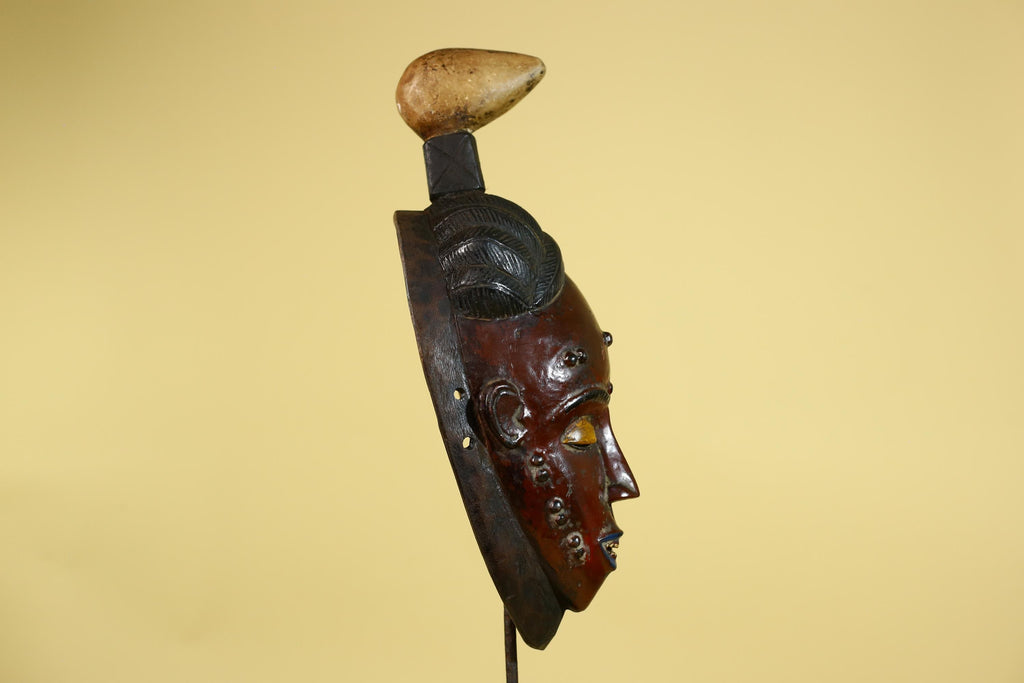 African Wooden Mask with Scarification – Baule Tribal Wall Art-G6162