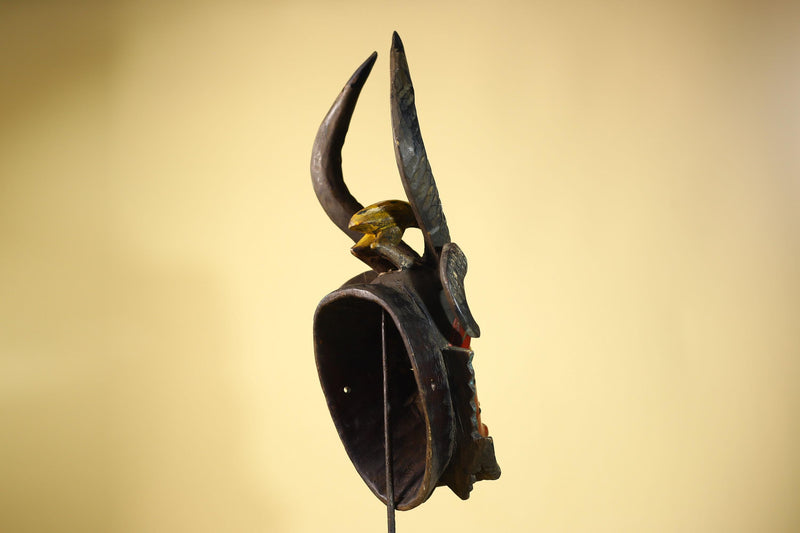 Guro African Mask Antelope Horns with Bird Carved Tribal Art Wall Decor-G6054