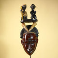 Guro African Mask with Seated Figures Hand Carved Tribal Wood Art Decor-G6055
