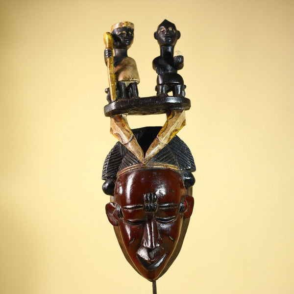 Guro African Mask with Seated Figures Hand Carved Tribal Wood Art Decor-G6055