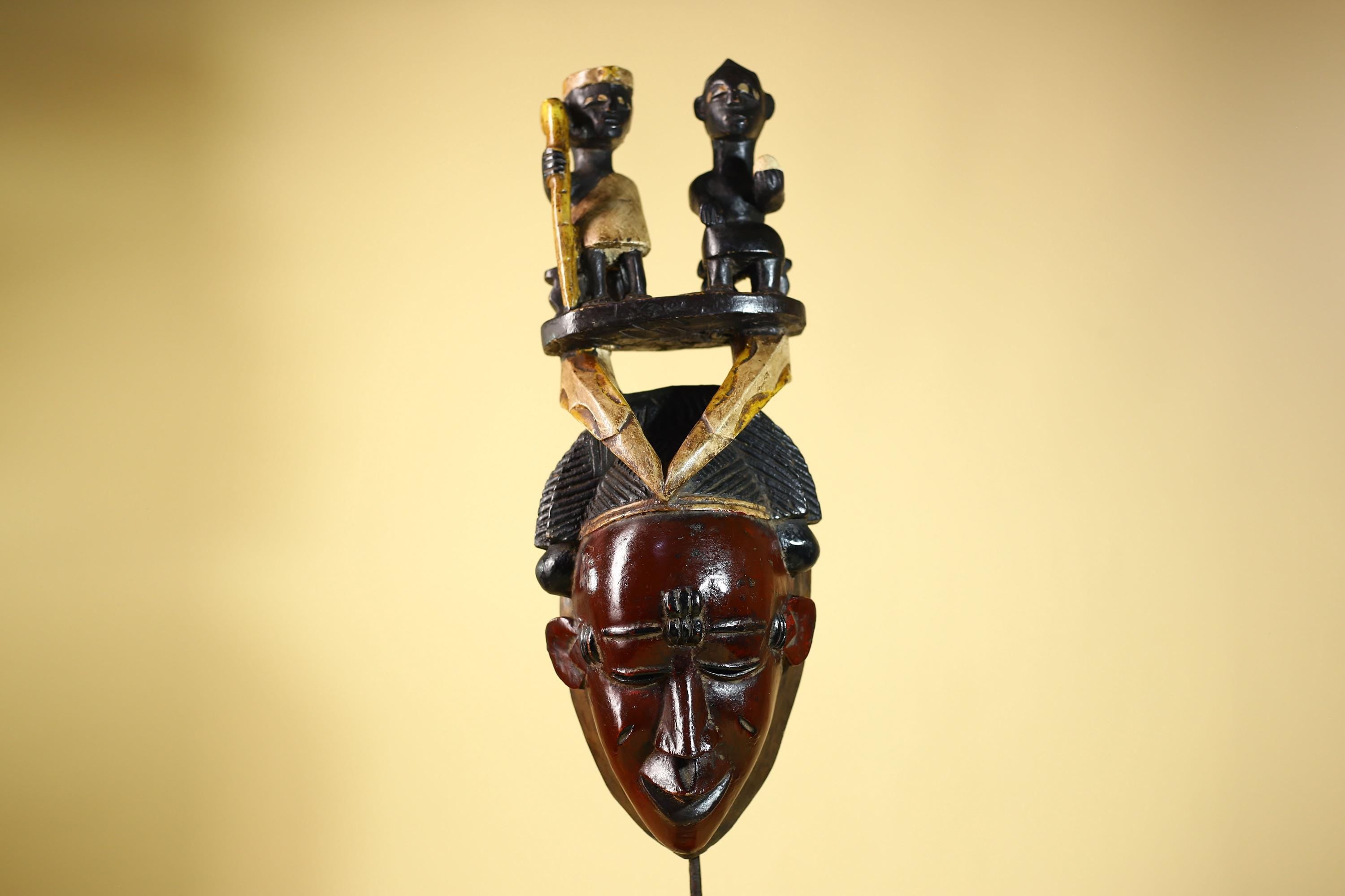 Guro African Mask with Seated Figures Hand Carved Tribal Wood Art Decor-G6055