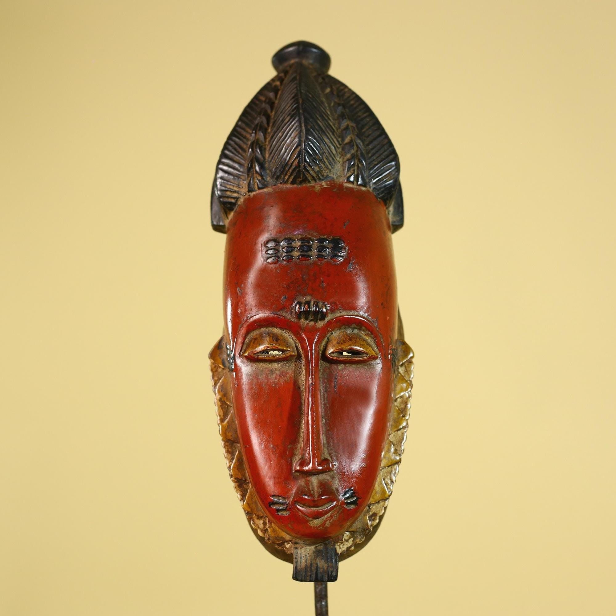 Baule African Mask – Hand Carved Wooden Tribal Art, Vintage African Wall Decor-G6165