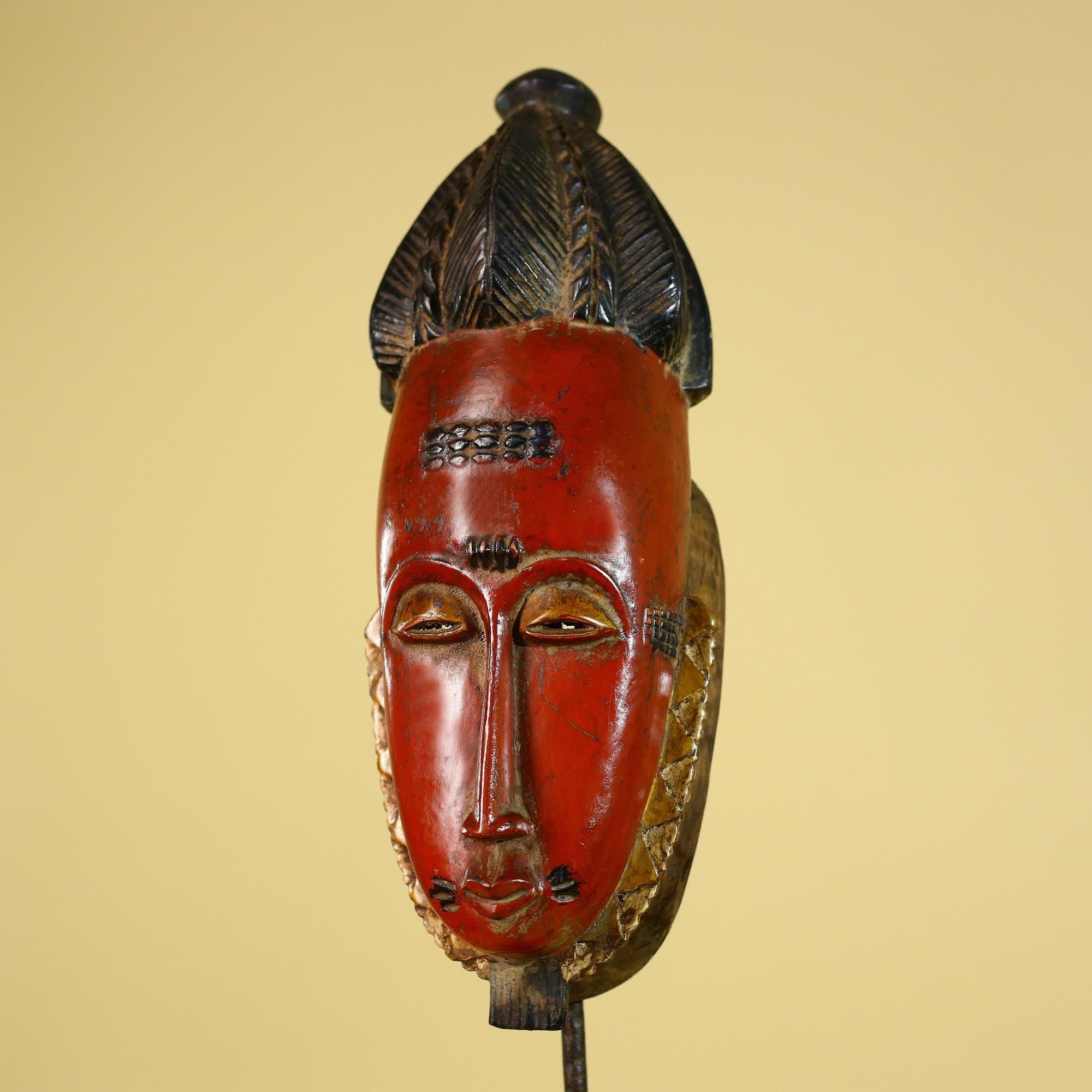Baule African Mask – Hand Carved Wooden Tribal Art, Vintage African Wall Decor-G6165