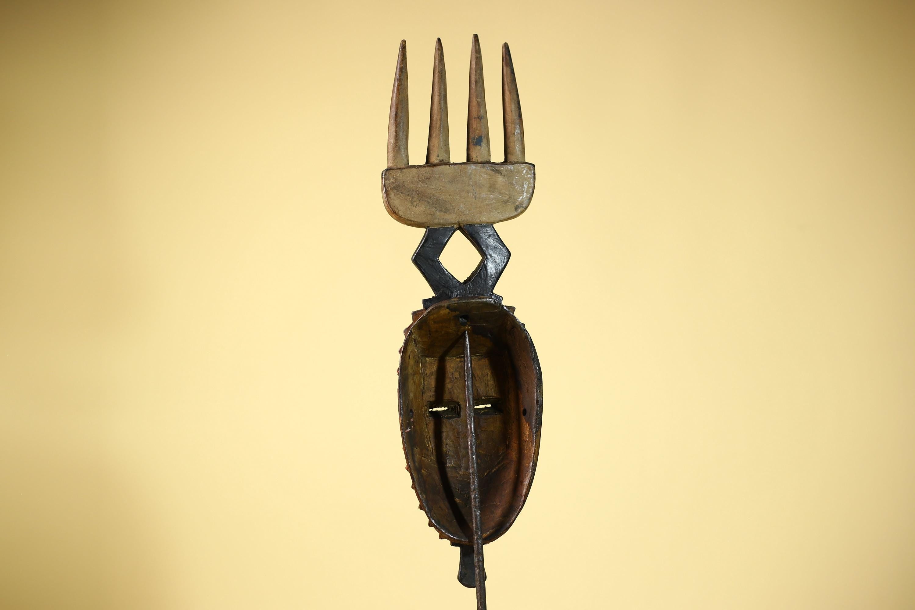Guro African Mask with Comb Crest Hand Carved Tribal Blue Face Wood Decor-G6058