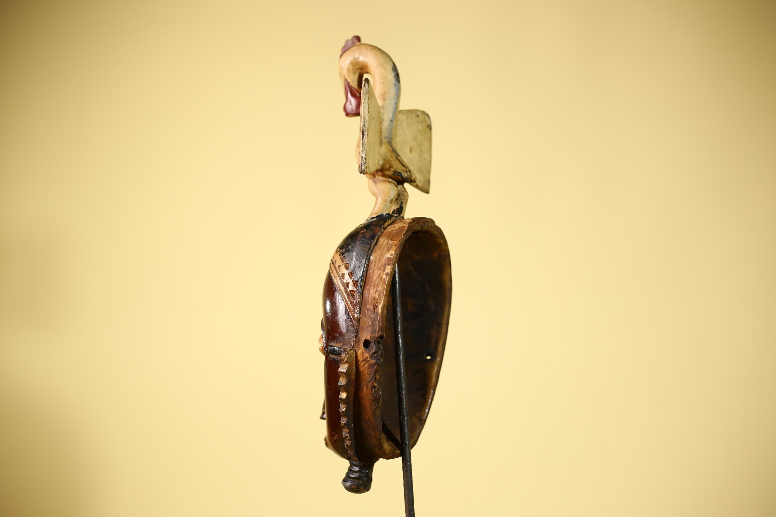 African Guro Mask with Bird Crest Hand Carved Tribal Wood Art Wall Display-G6059