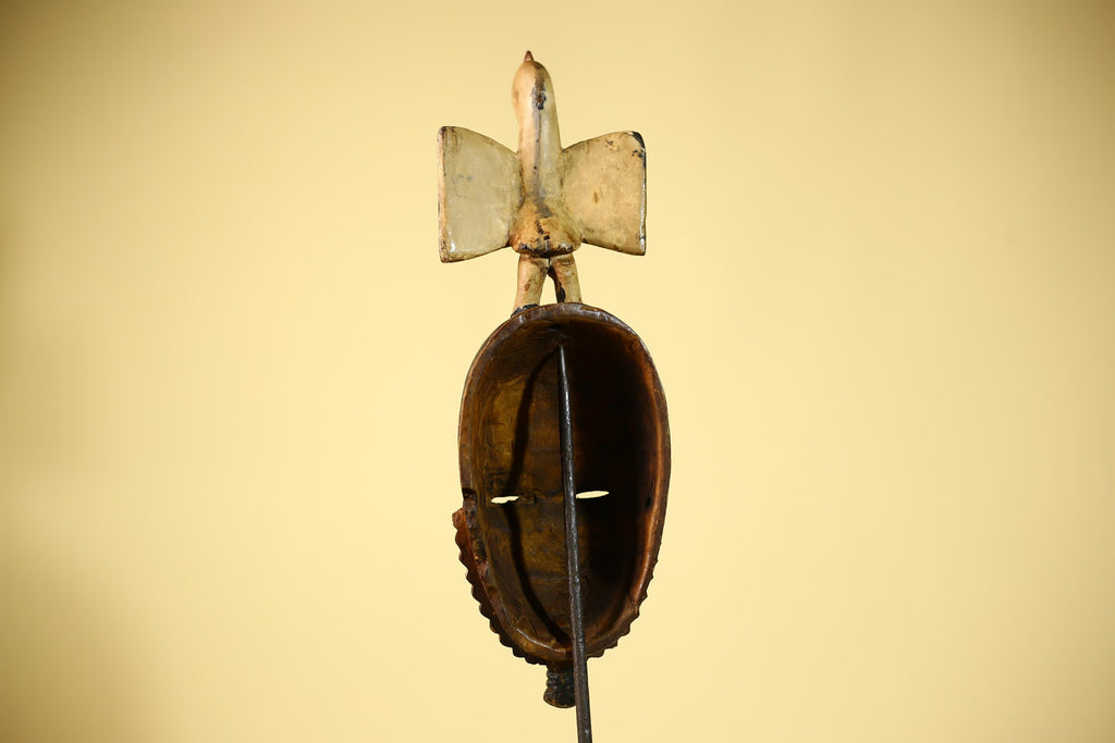 African Guro Mask with Bird Crest Hand Carved Tribal Wood Art Wall Display-G6059