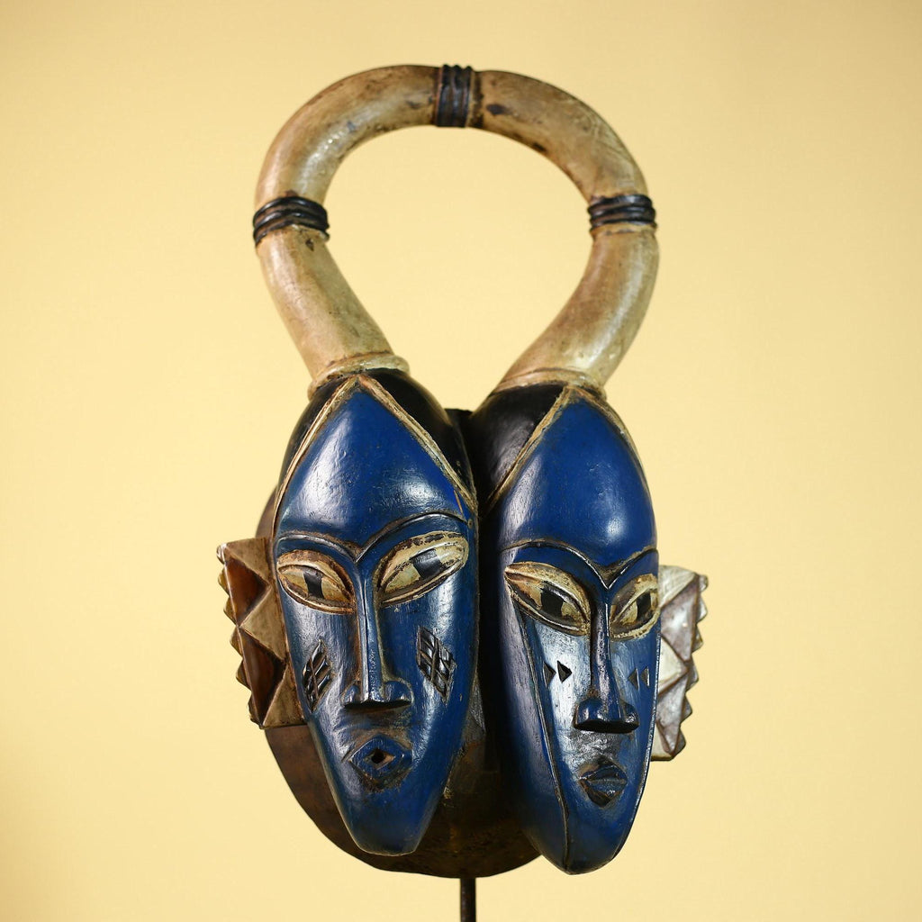 Guro Mask Double Face with Looped Horns Hand Carved Tribal Art Decor-G6060