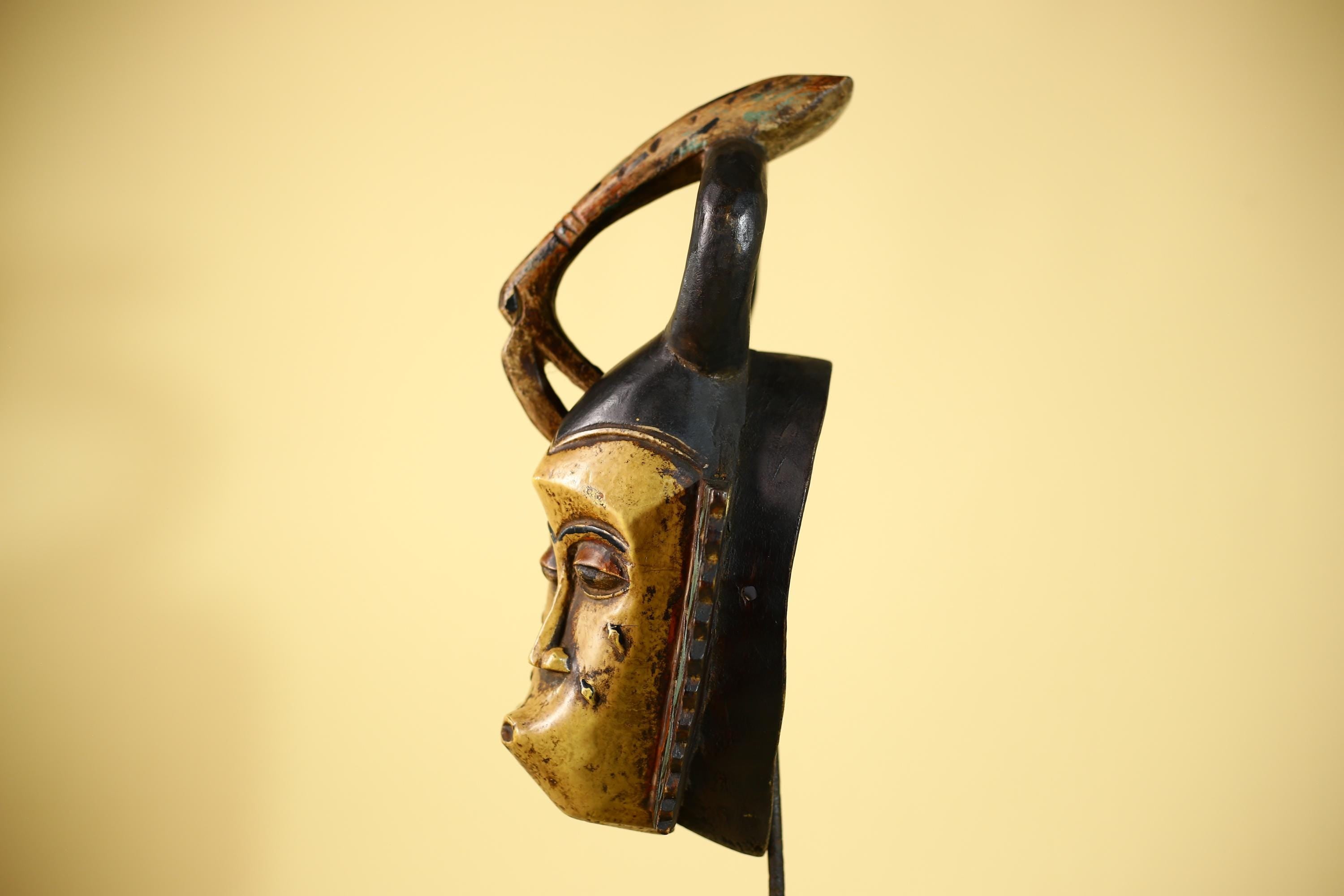 African Guro Mask Double Face Tribal Art Serpent Crest Carved Wall Decor-G6061
