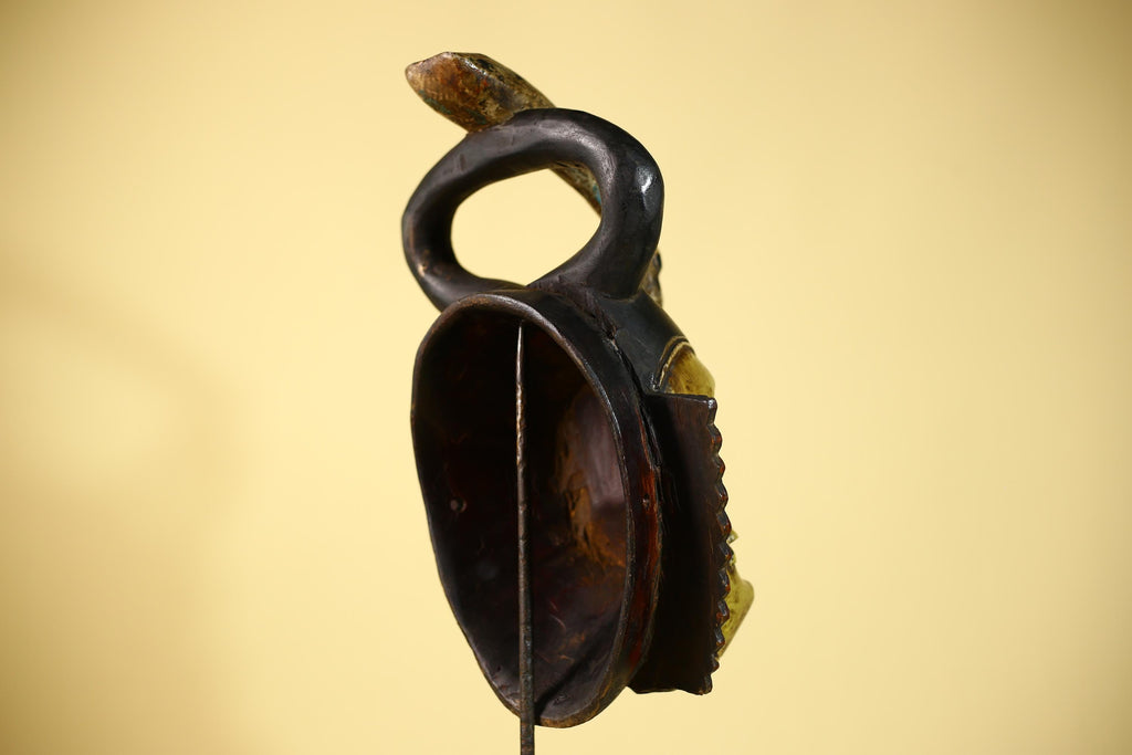 African Guro Mask Double Face Tribal Art Serpent Crest Carved Wall Decor-G6061