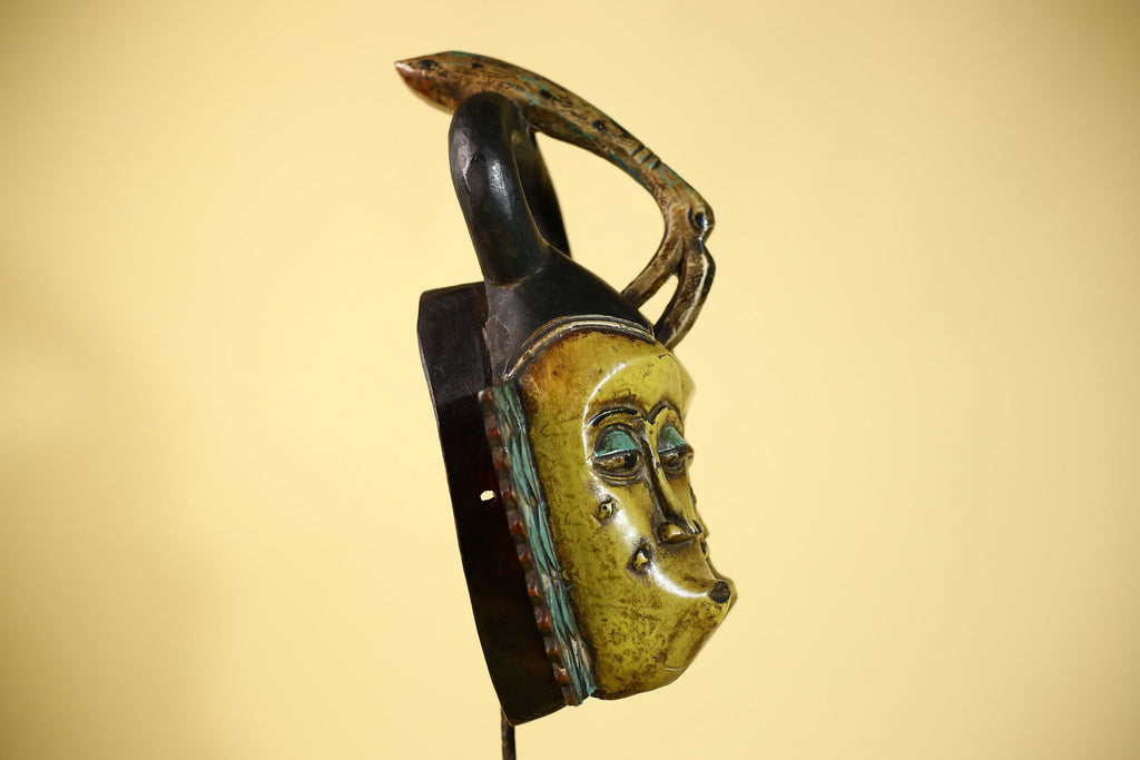 African Guro Mask Double Face Tribal Art Serpent Crest Carved Wall Decor-G6061
