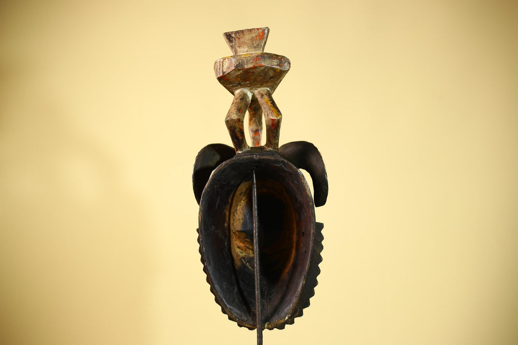 African Guro Face Mask Ram Horns & Bird Crest Hand Carved Tribal Art Decor-G6062
