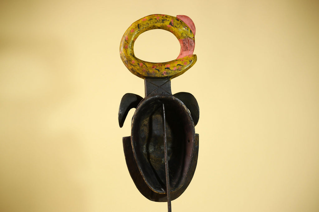 African Guro Tribal Mask  Wall Art Hand Carved Serpent Crest Home Decor-G6064