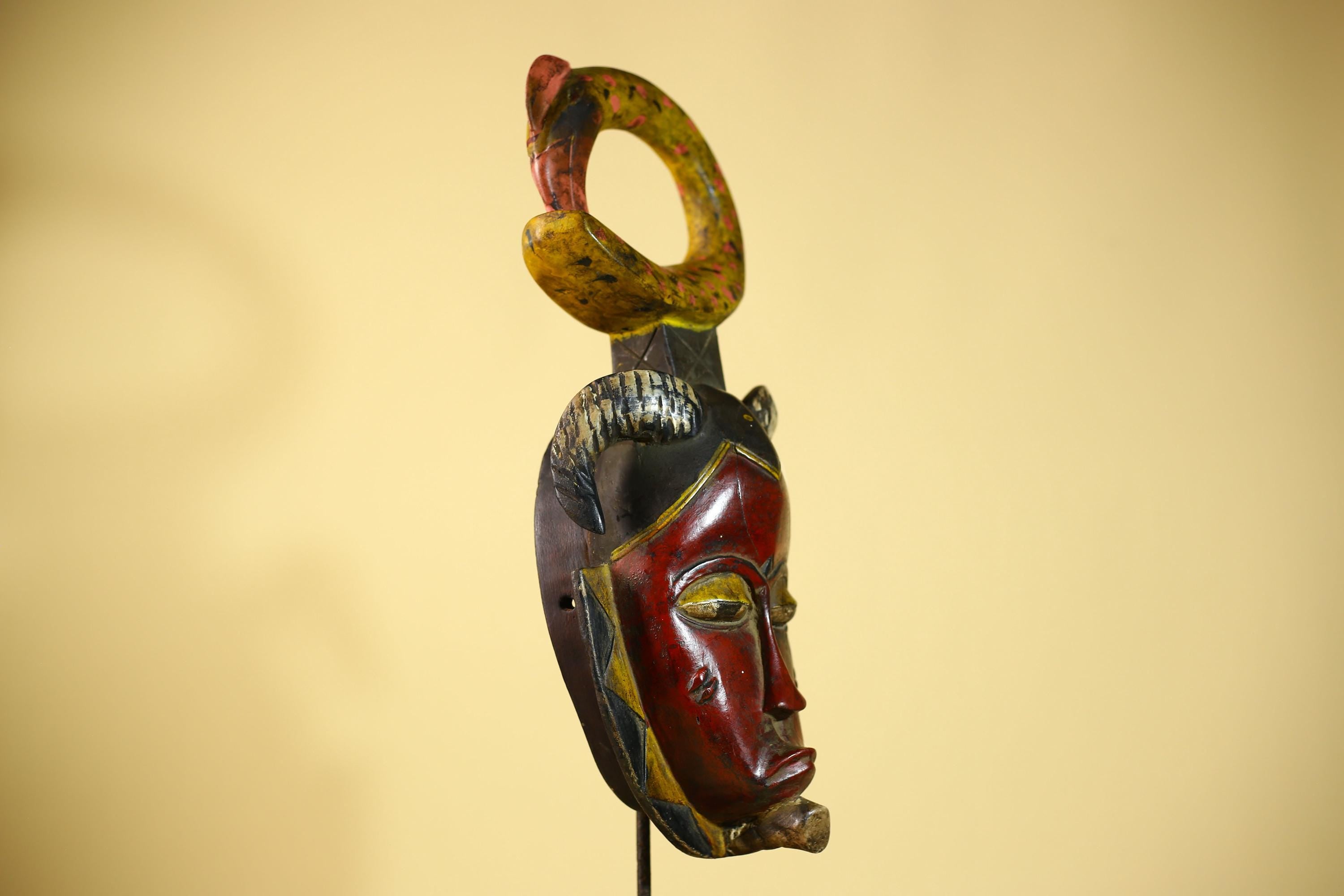 African Guro Tribal Mask  Wall Art Hand Carved Serpent Crest Home Decor-G6064