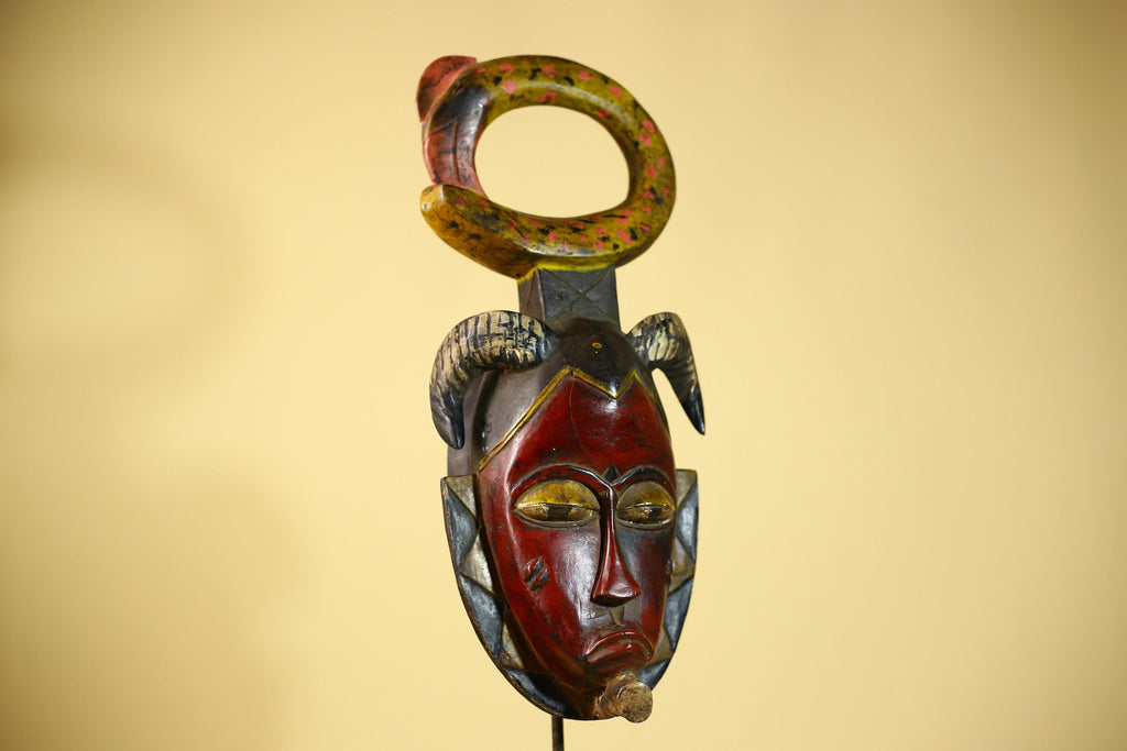 African Guro Tribal Mask  Wall Art Hand Carved Serpent Crest Home Decor-G6064