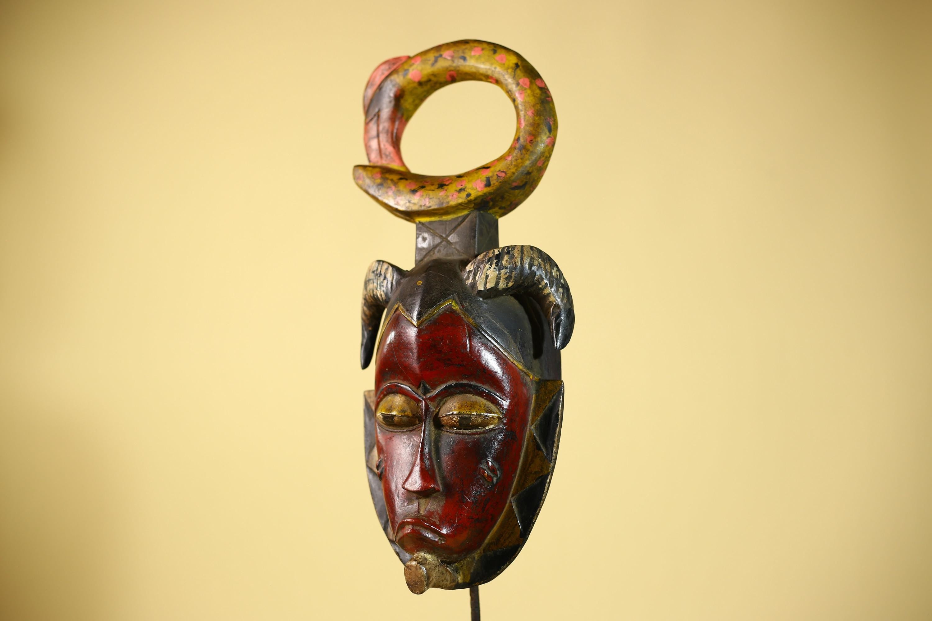 African Guro Tribal Mask  Wall Art Hand Carved Serpent Crest Home Decor-G6064