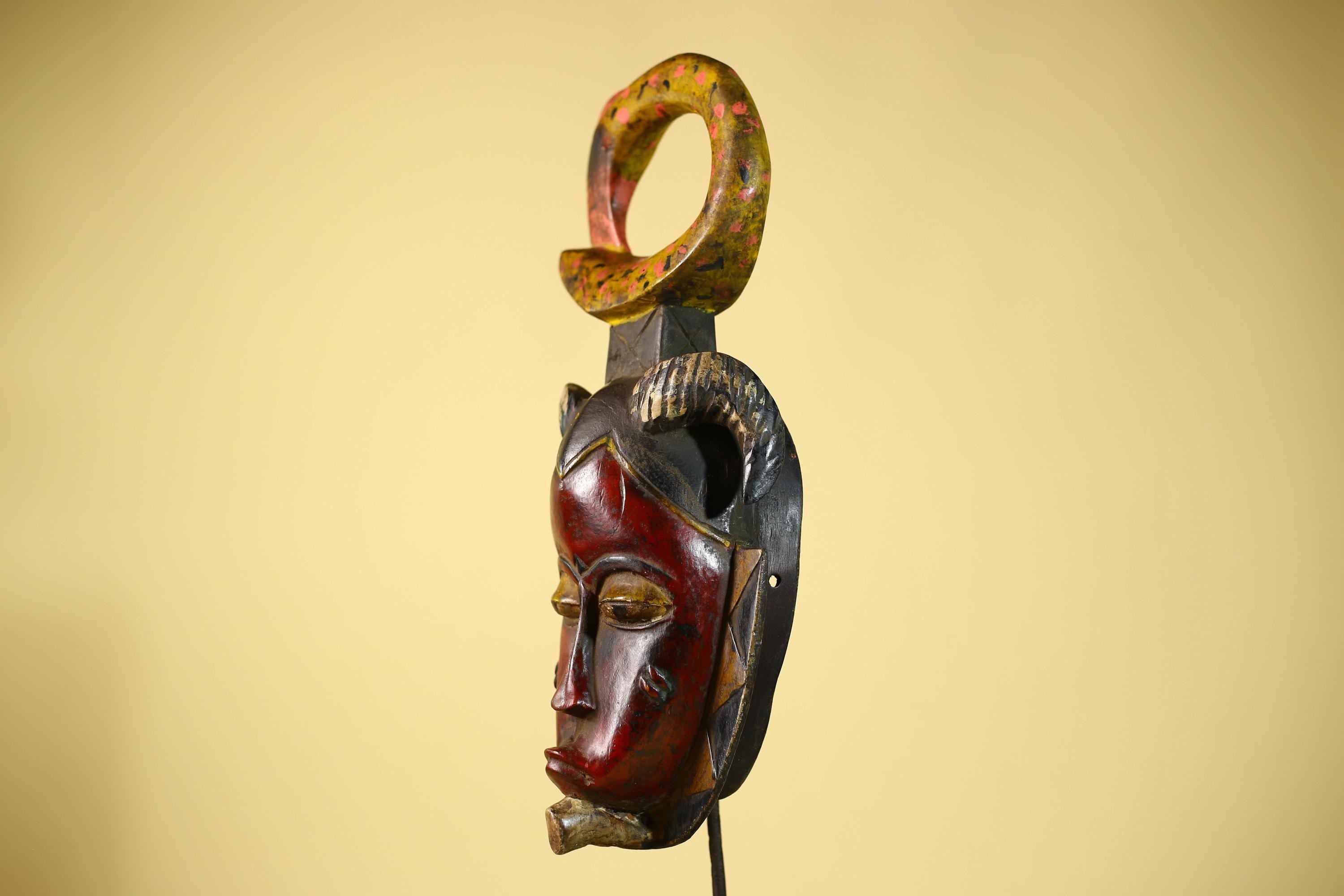 African Guro Tribal Mask  Wall Art Hand Carved Serpent Crest Home Decor-G6064
