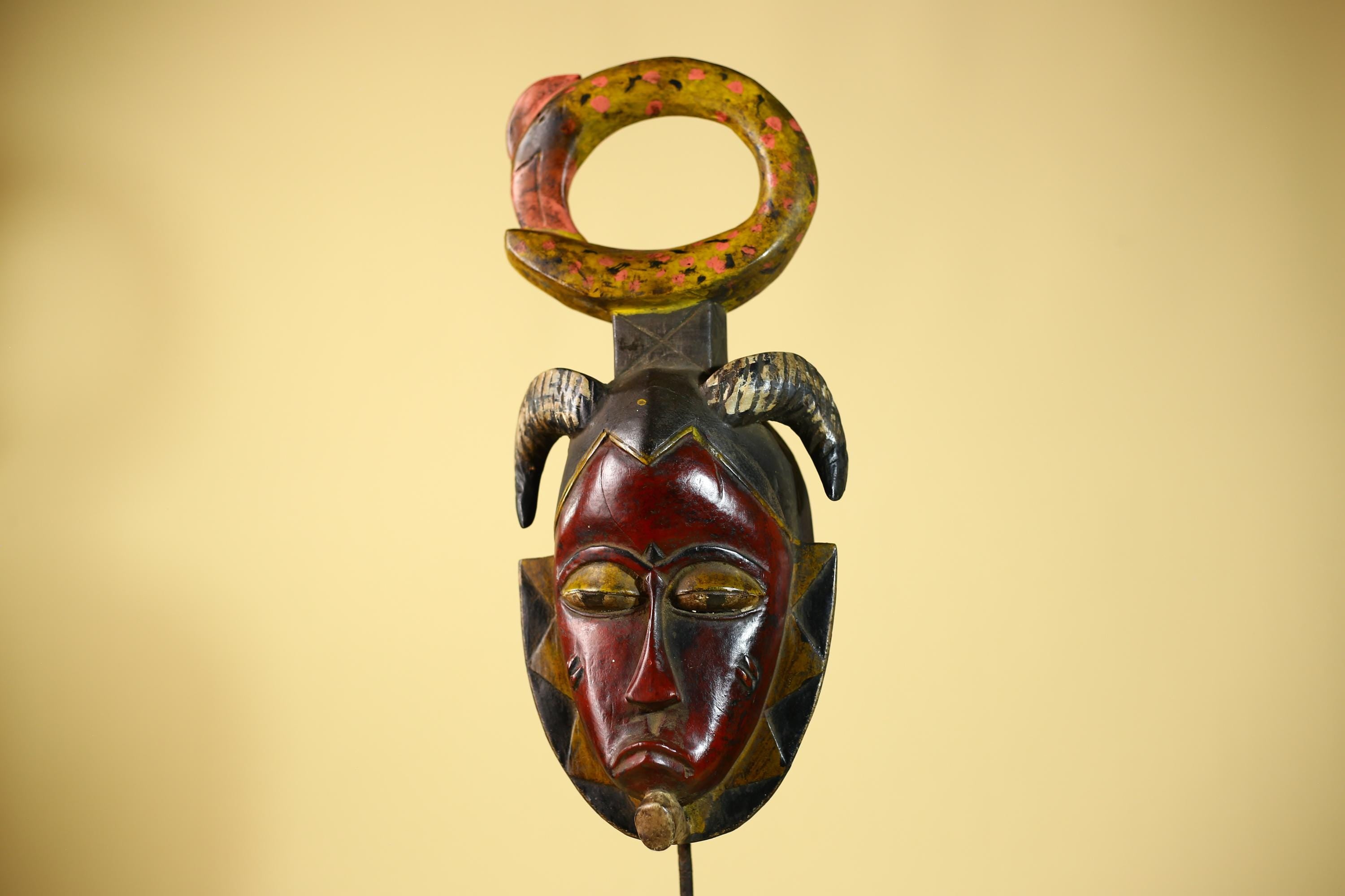 African Guro Tribal Mask  Wall Art Hand Carved Serpent Crest Home Decor-G6064