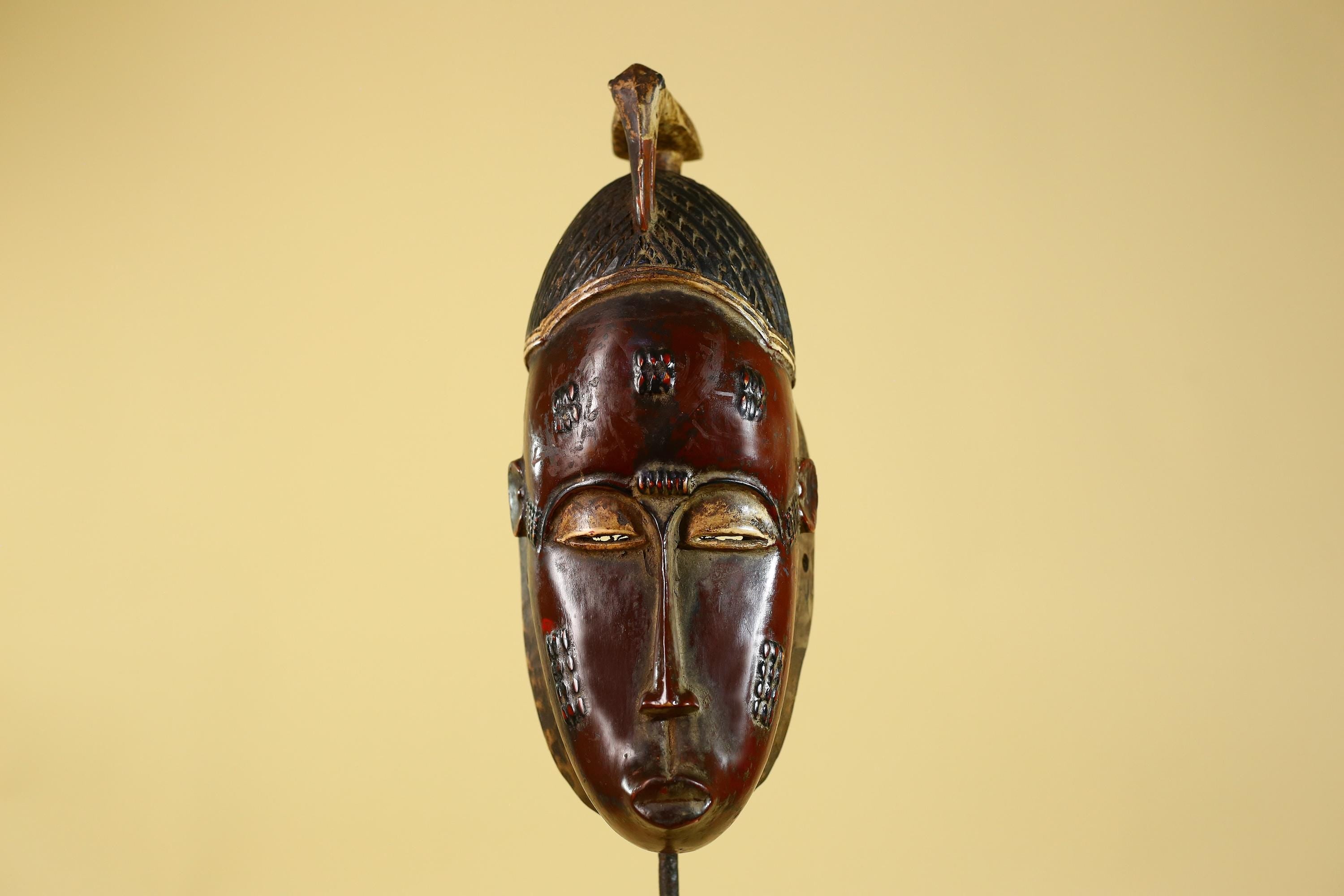 Baule African Mask – Hand Carved Wooden Tribal Art, Vintage African Wall Art-G6167