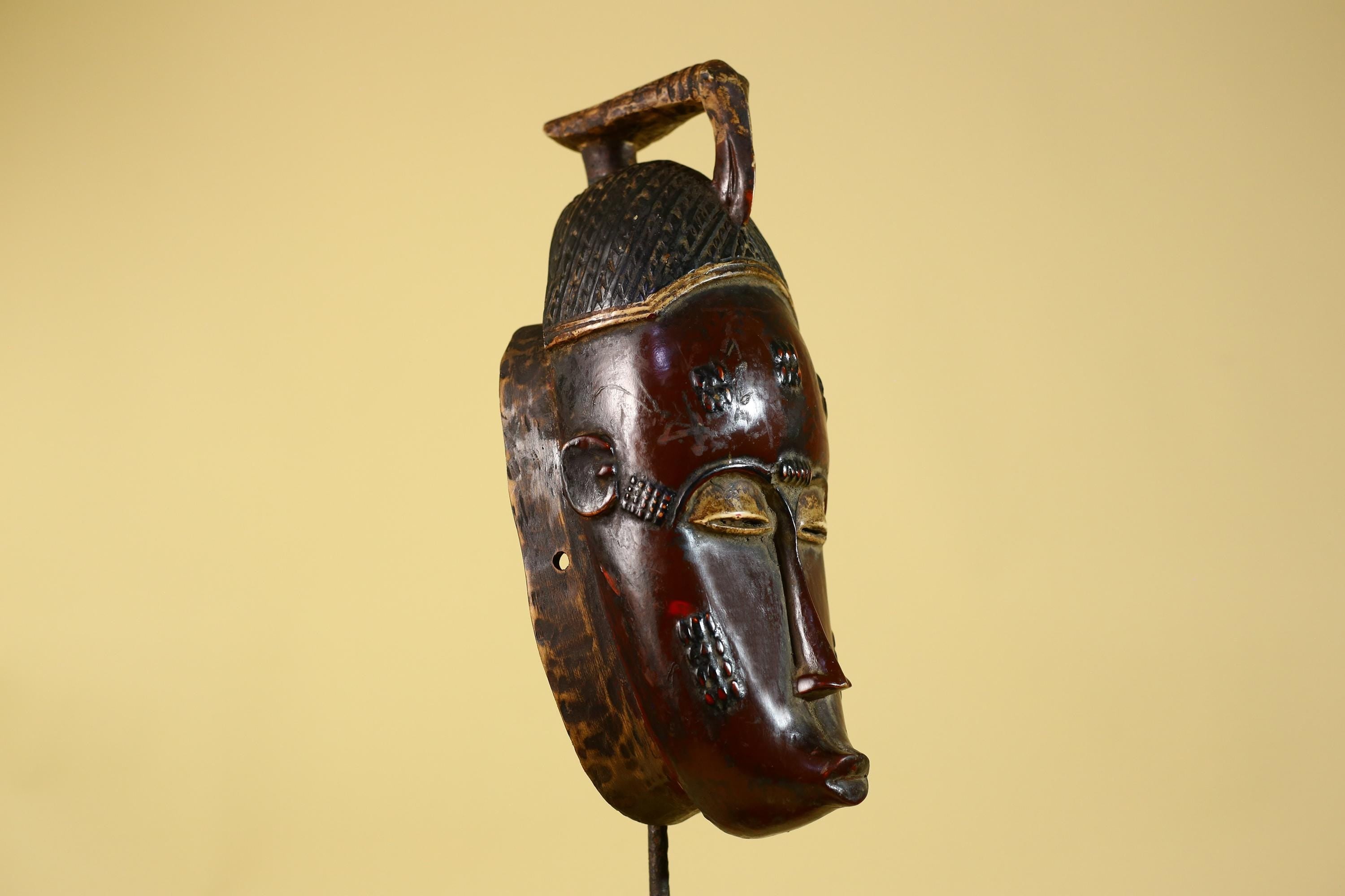 Baule African Mask – Hand Carved Wooden Tribal Art, Vintage African Wall Art-G6167