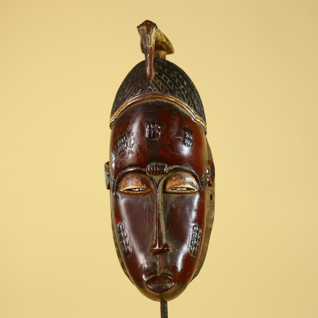 Baule African Mask – Hand Carved Wooden Tribal Art, Vintage African Wall Art-G6167