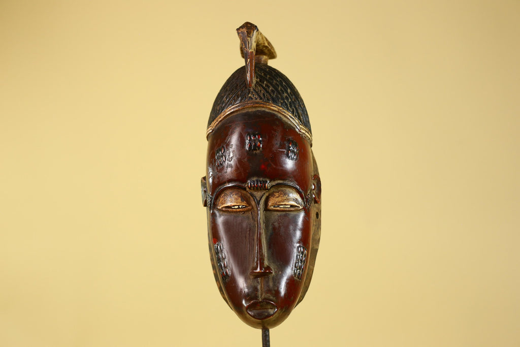 Baule African Mask – Hand Carved Wooden Tribal Art, Vintage African Wall Art-G6167