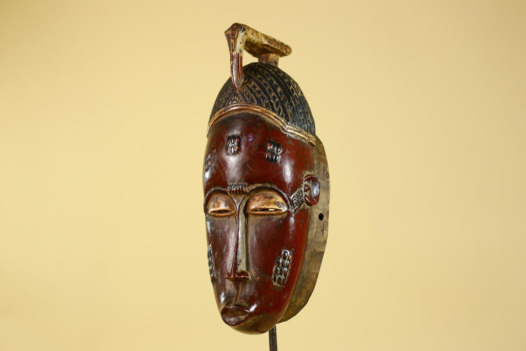 Baule African Mask – Hand Carved Wooden Tribal Art, Vintage African Wall Art-G6167