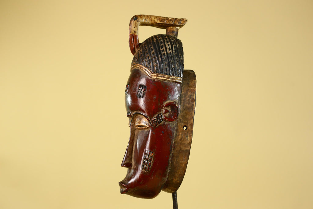 Baule African Mask – Hand Carved Wooden Tribal Art, Vintage African Wall Art-G6167
