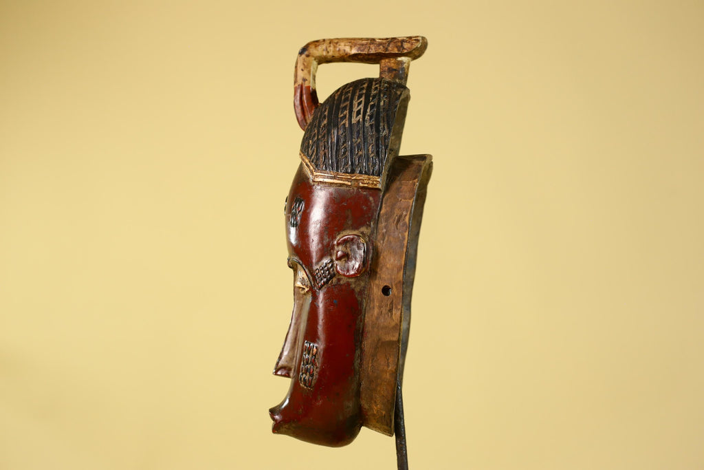 Baule African Mask – Hand Carved Wooden Tribal Art, Vintage African Wall Art-G6167