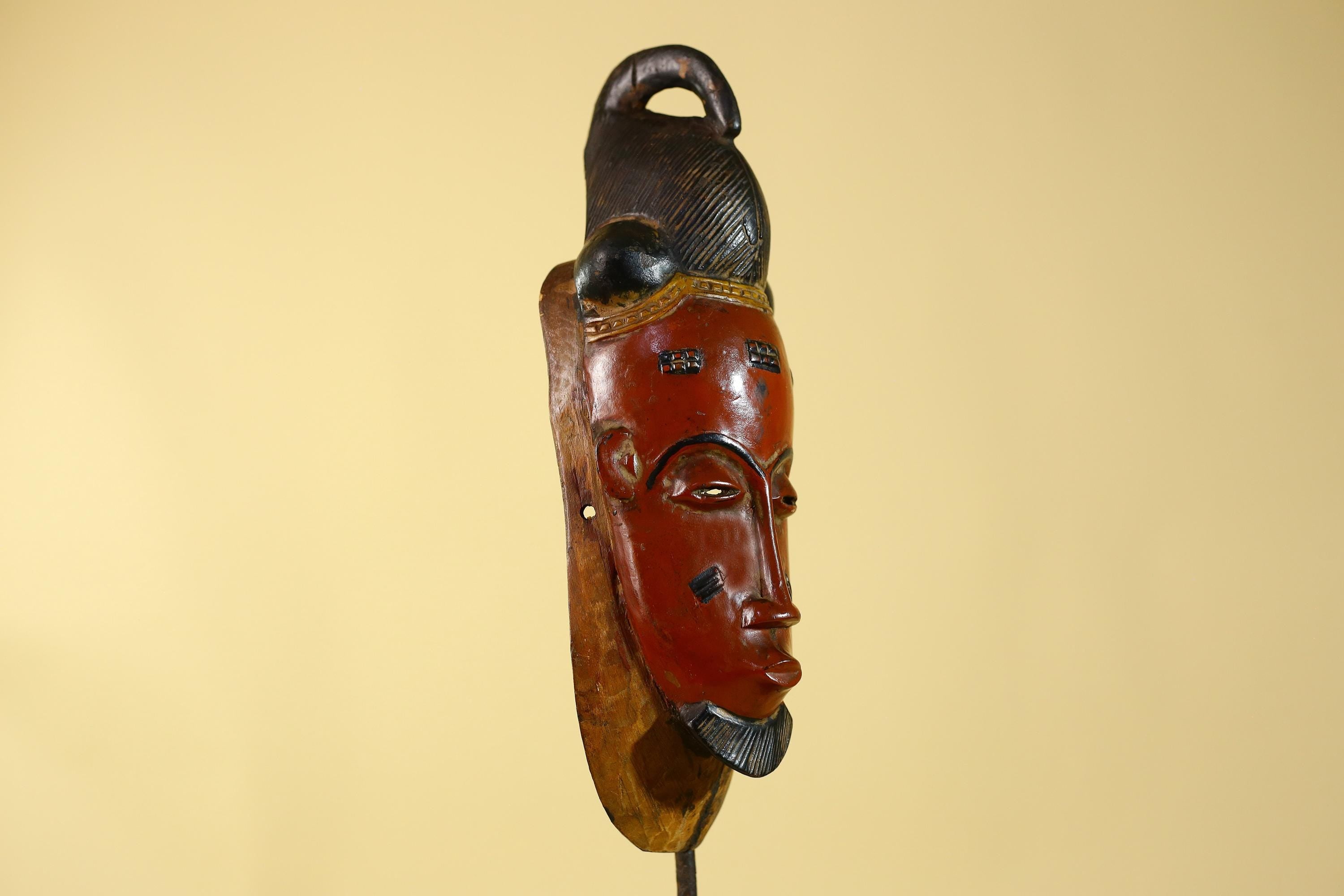 Hand Carved Wooden, Baule African Mask Tribal Art, Vintage African Wall Art-G6169
