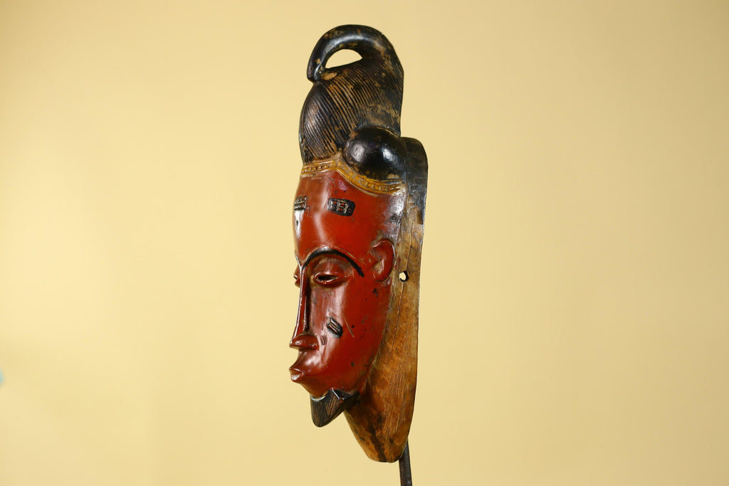 Hand Carved Wooden, Baule African Mask Tribal Art, Vintage African Wall Art-G6169