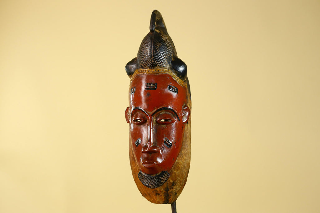 Hand Carved Wooden, Baule African Mask Tribal Art, Vintage African Wall Art-G6169