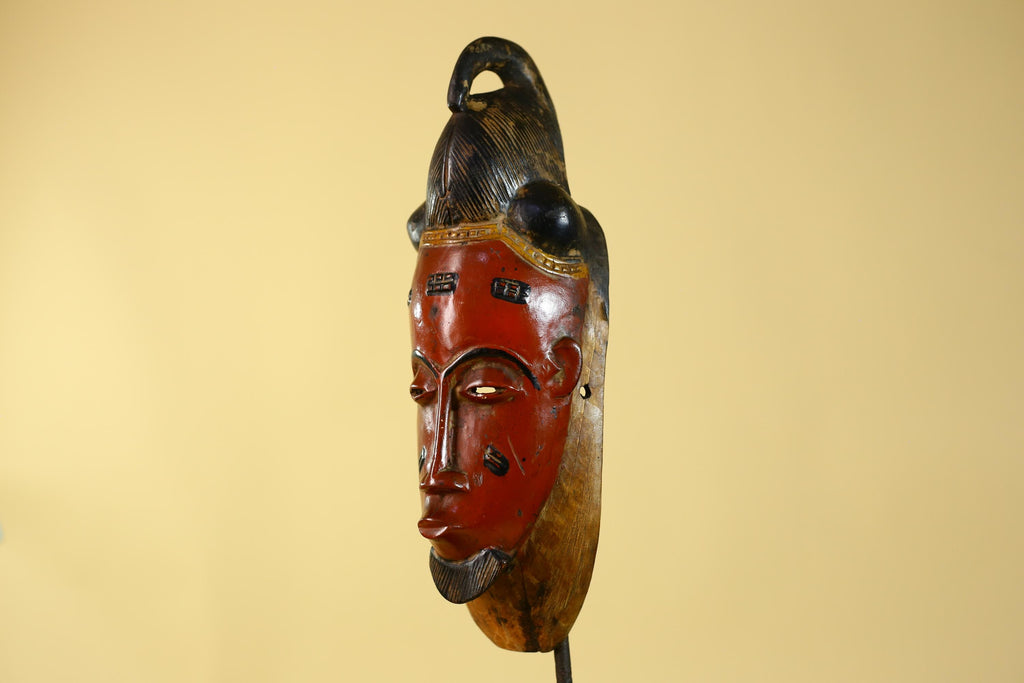 Hand Carved Wooden, Baule African Mask Tribal Art, Vintage African Wall Art-G6169
