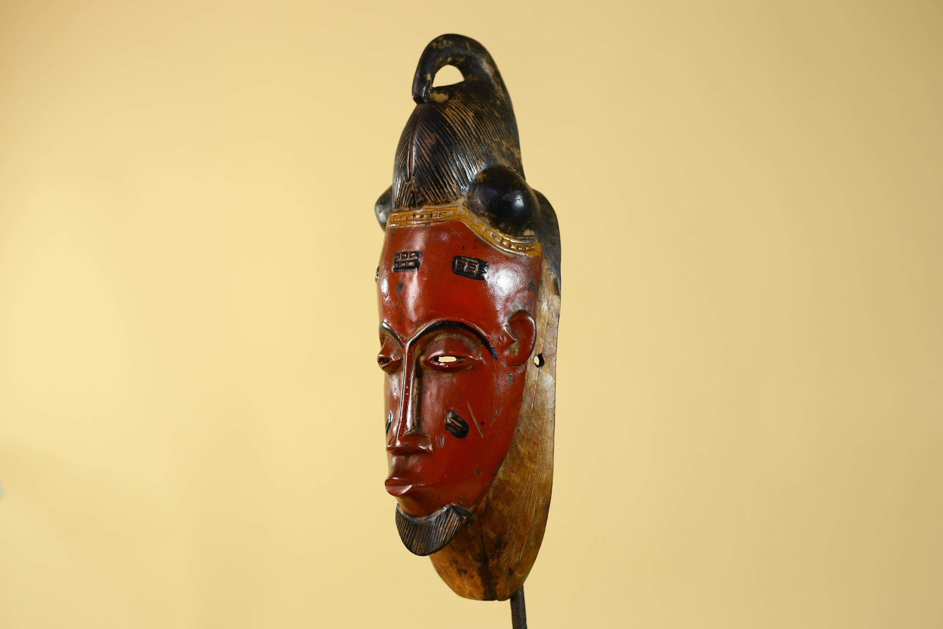 Hand Carved Wooden, Baule African Mask Tribal Art, Vintage African Wall Art-G6169