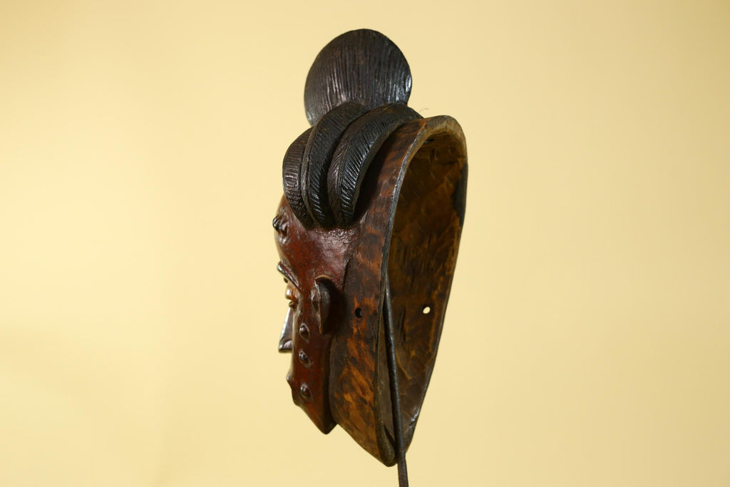 African Mask Hand Carved Wooden- Baule Tribal Art Vintage African Wall Art-G6170