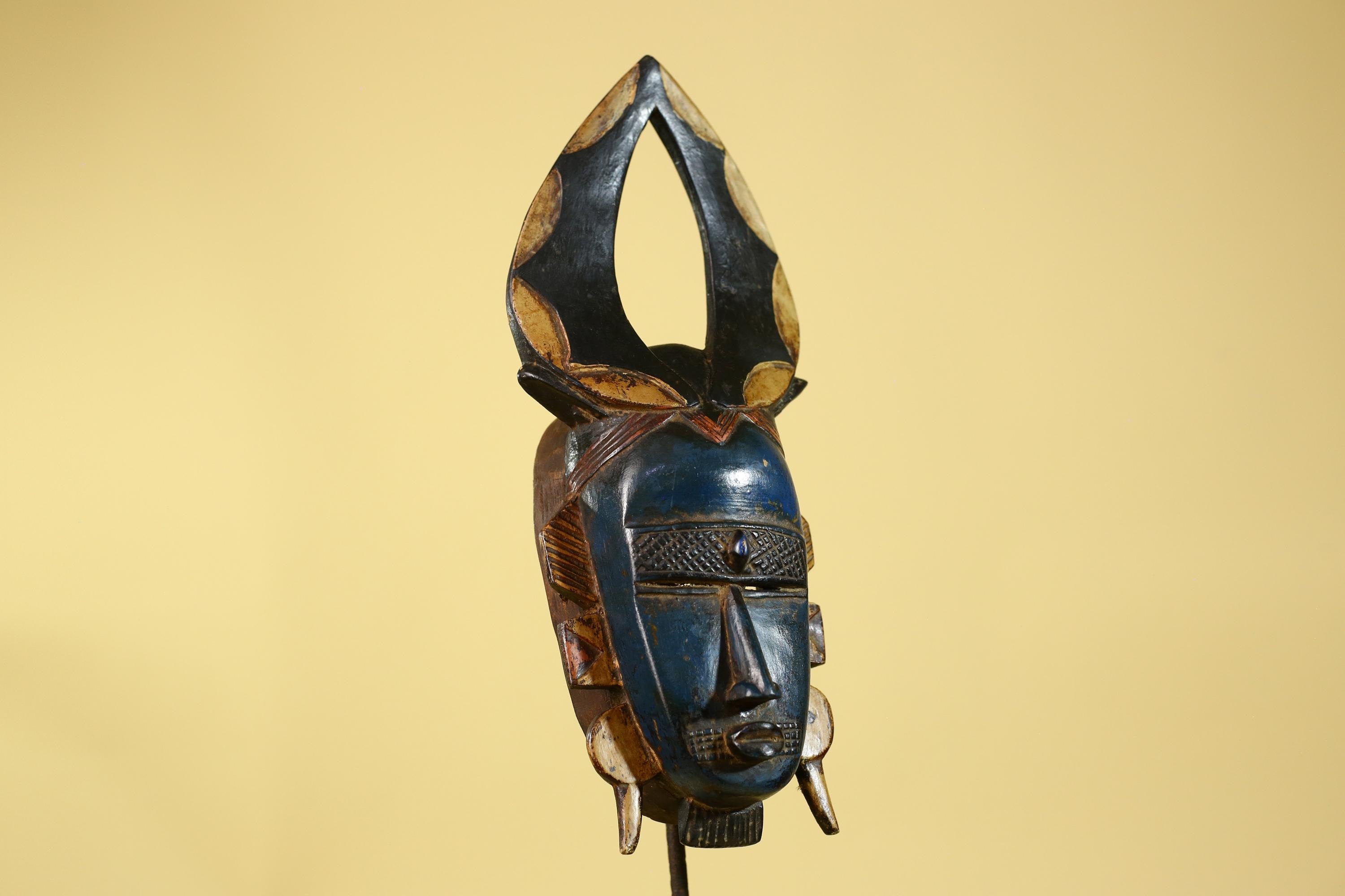 Handmade Baule African Mask with Open Crest–Hand-Carved Wooden Tribal Art-G6172