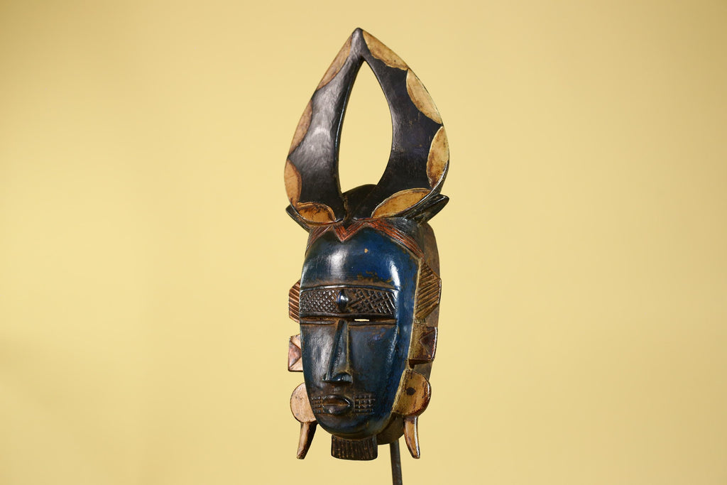 Handmade Baule African Mask with Open Crest–Hand-Carved Wooden Tribal Art-G6172
