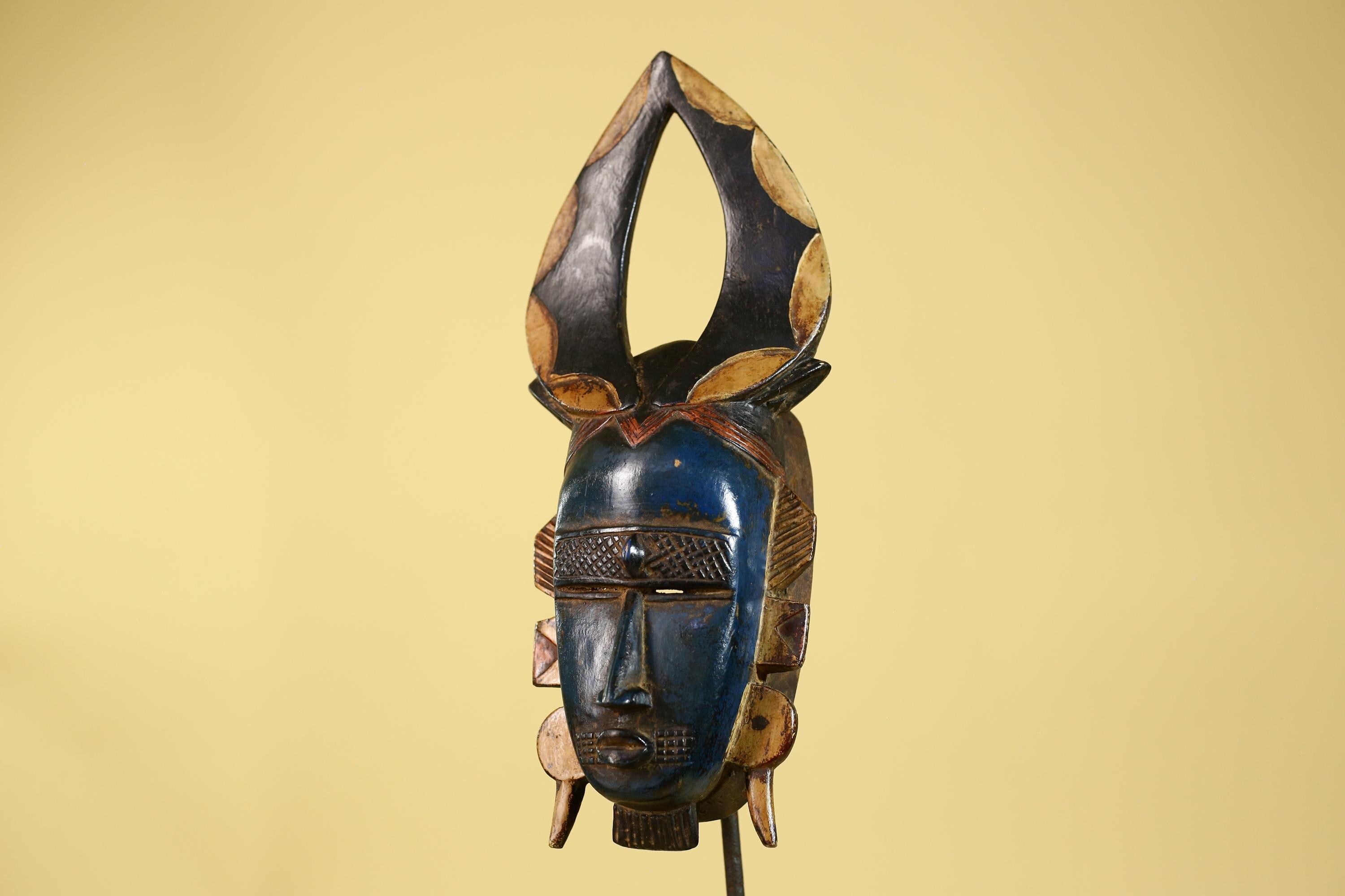 Handmade Baule African Mask with Open Crest–Hand-Carved Wooden Tribal Art-G6172