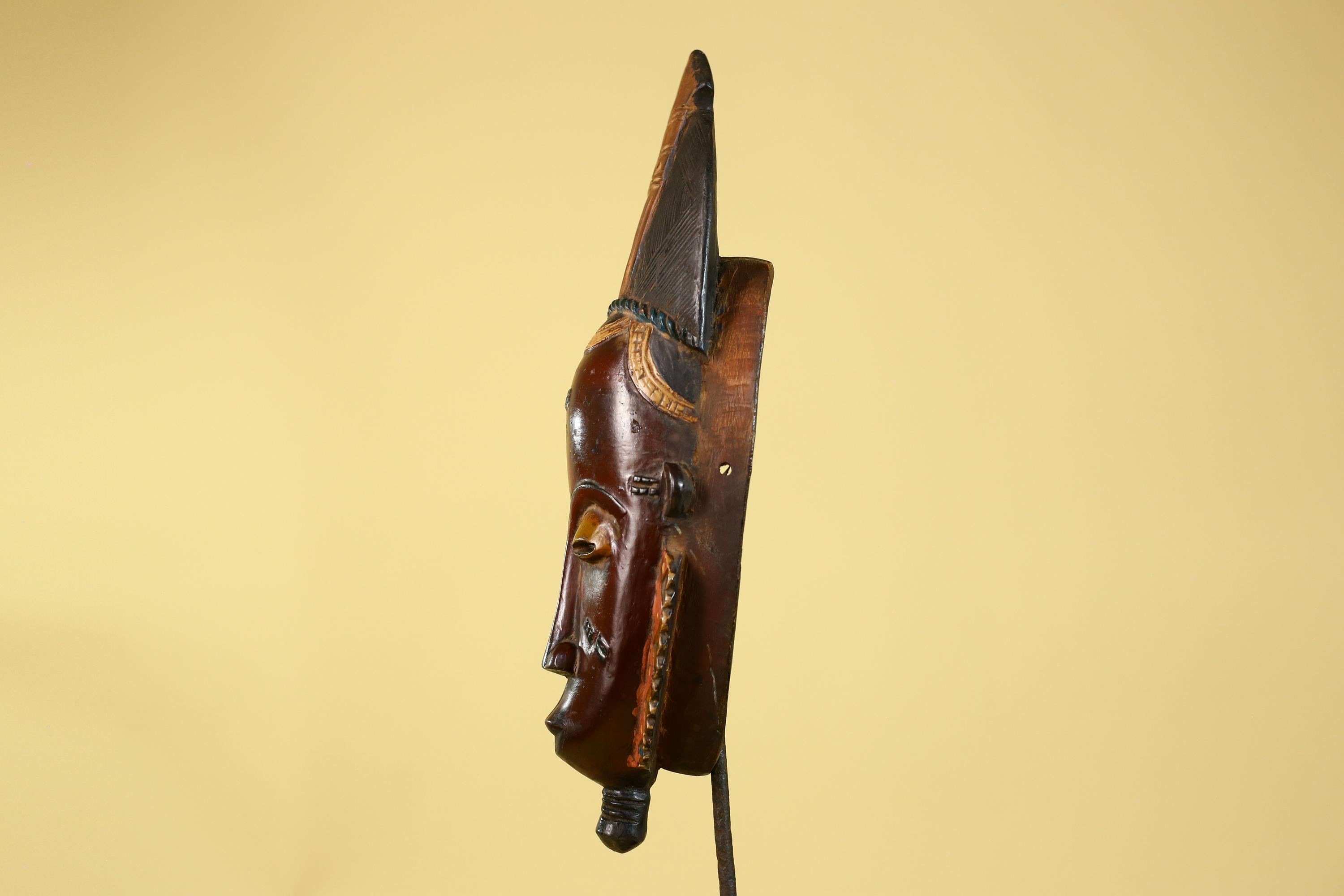 Vintage Baule African Mask, Hand Carved Wooden African Art Wall Decor-G6173