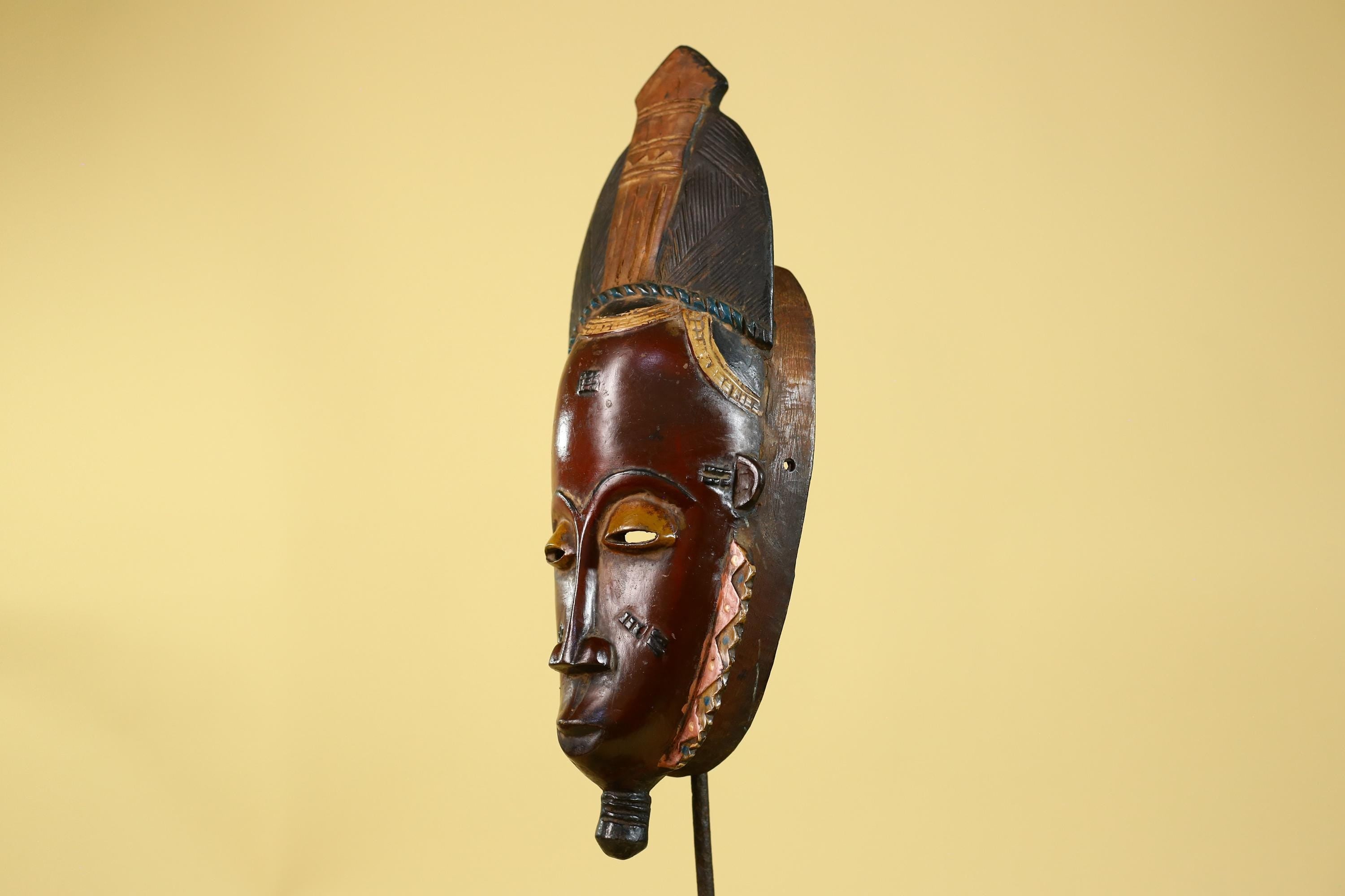 Vintage Baule African Mask, Hand Carved Wooden African Art Wall Decor-G6173