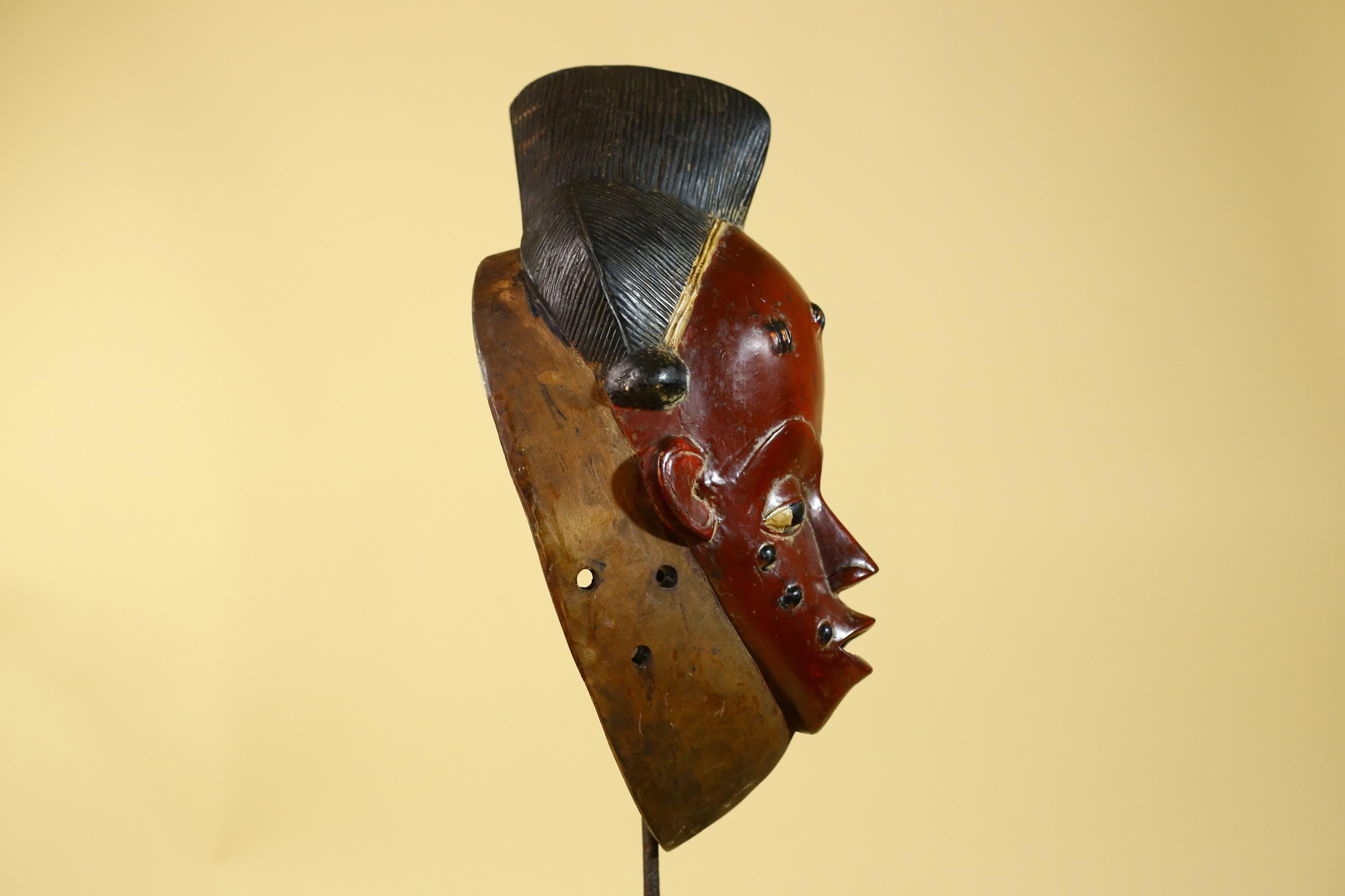 Large Baule African Mask, Hand Carved Wooden Tribal Wall Art-G6175