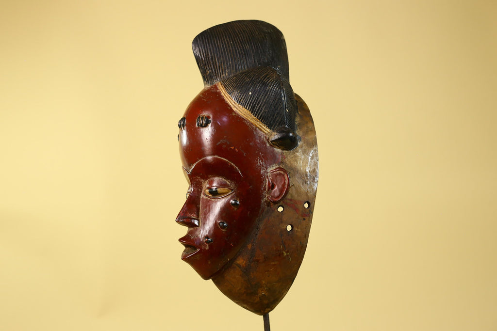 Large Baule African Mask, Hand Carved Wooden Tribal Wall Art-G6175