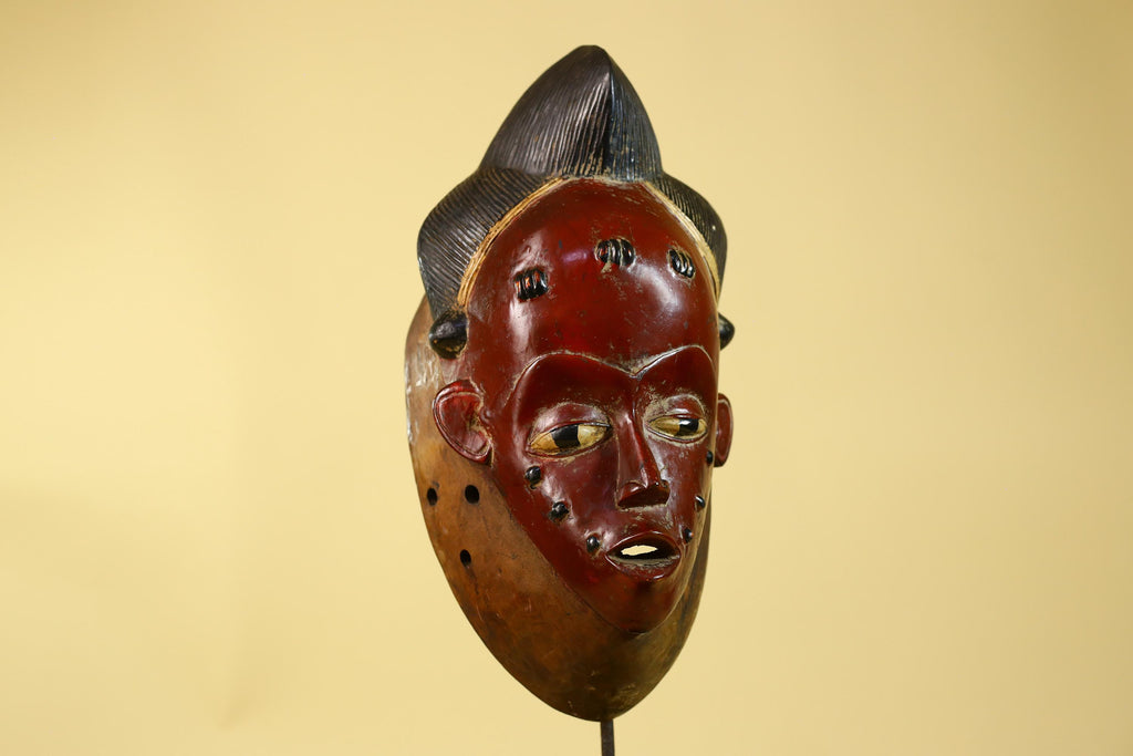 Large Baule African Mask, Hand Carved Wooden Tribal Wall Art-G6175