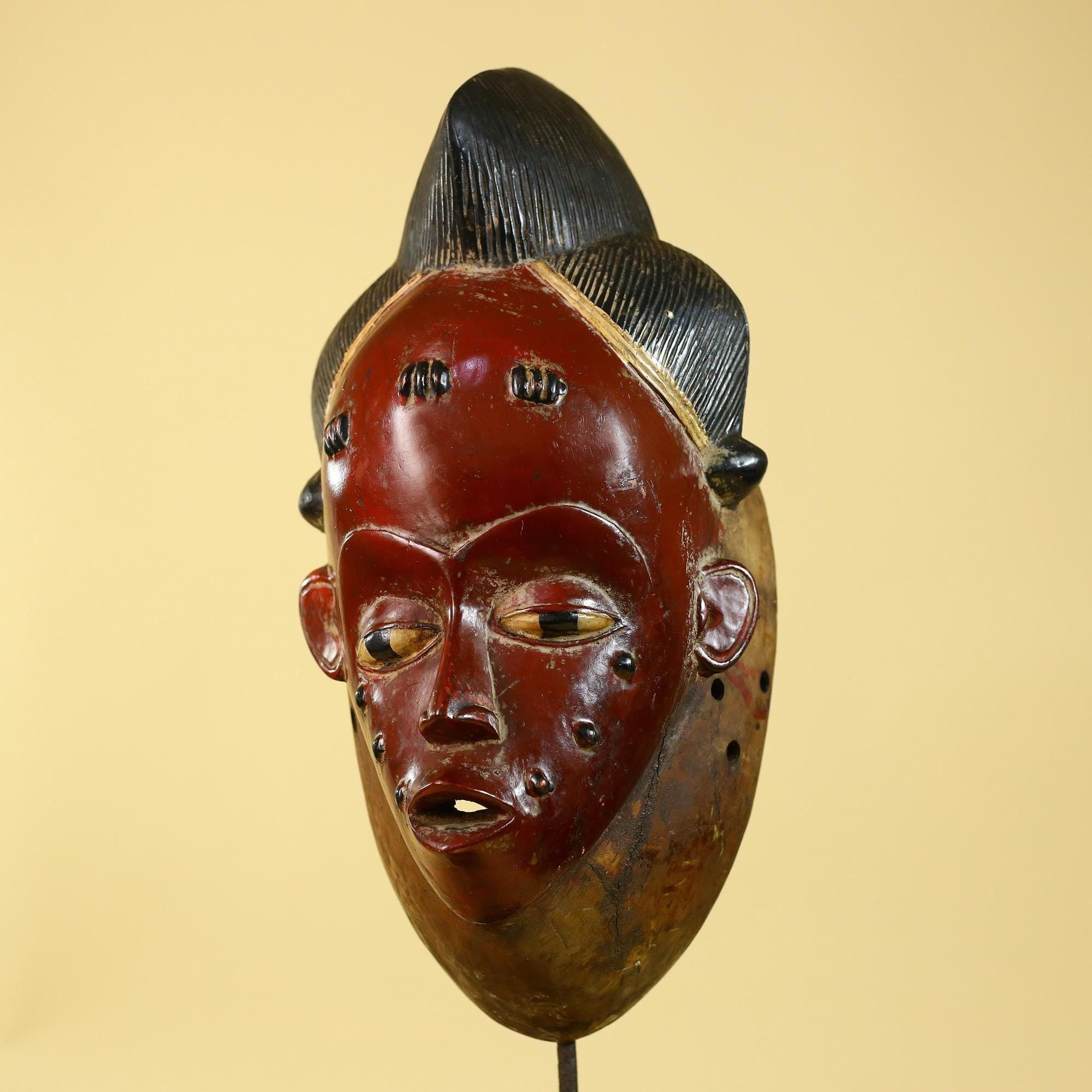 Large Baule African Mask, Hand Carved Wooden Tribal Wall Art-G6175
