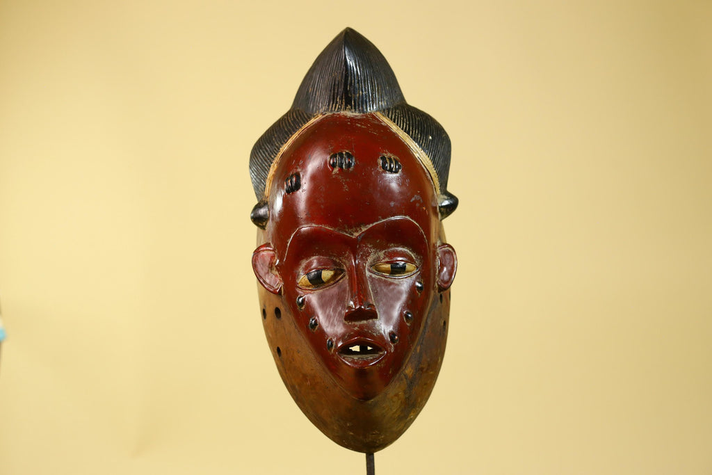 Large Baule African Mask, Hand Carved Wooden Tribal Wall Art-G6175