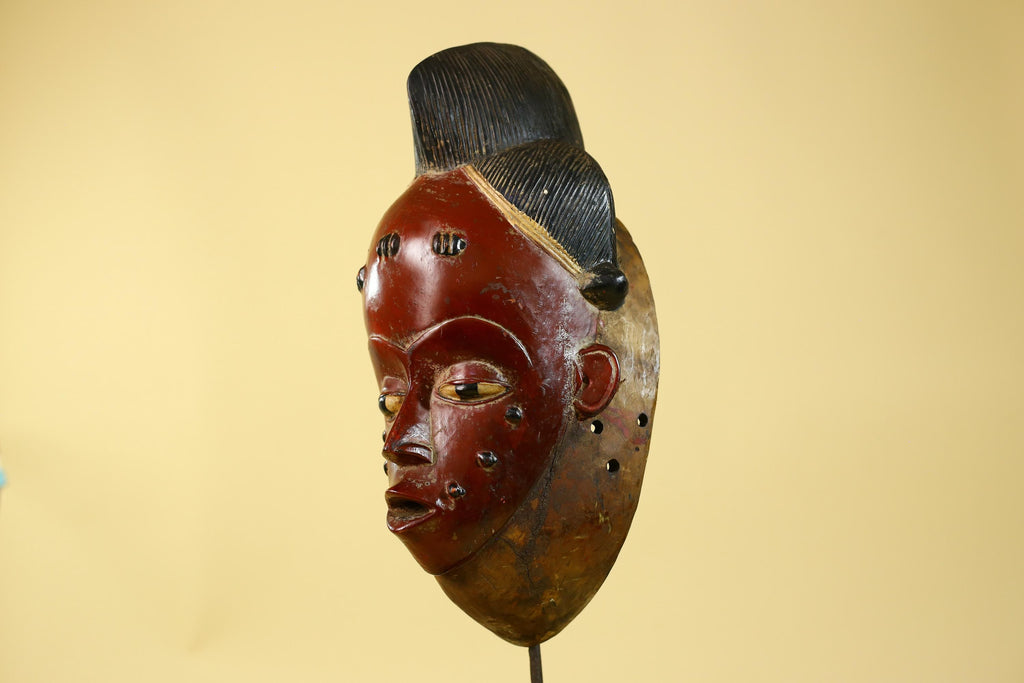 Large Baule African Mask, Hand Carved Wooden Tribal Wall Art-G6175