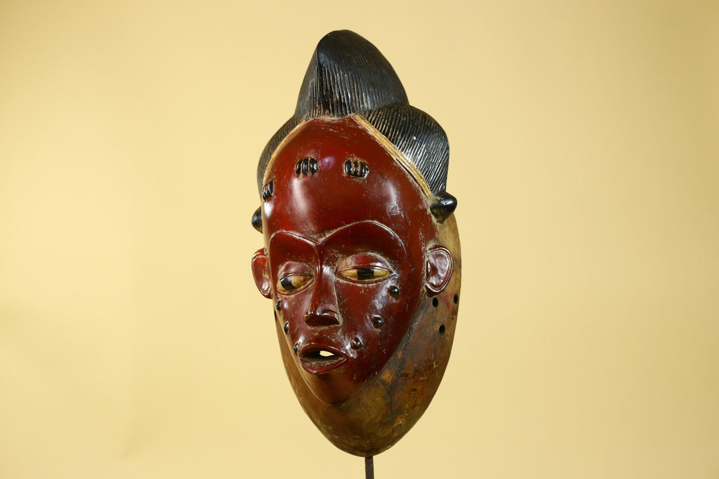Large Baule African Mask, Hand Carved Wooden Tribal Wall Art-G6175