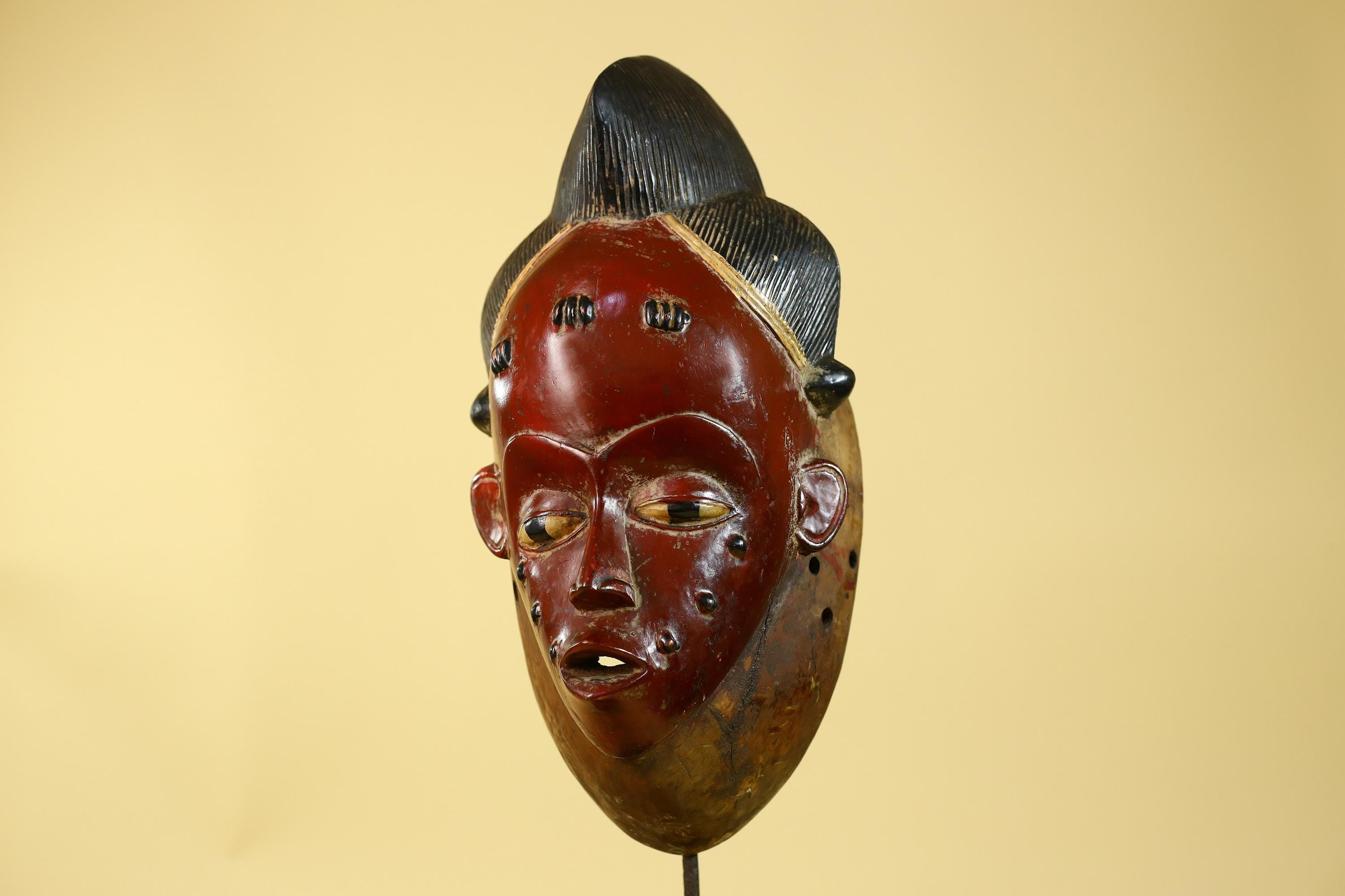 Large Baule African Mask, Hand Carved Wooden Tribal Wall Art-G6175