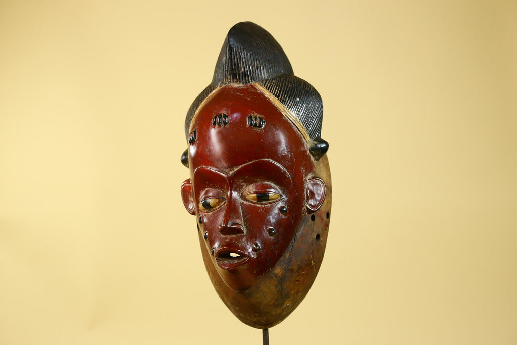 Large Baule African Mask, Hand Carved Wooden Tribal Wall Art-G6175