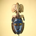 Handmade Guro Tribal Art Blue Face Decor with Elephant & Horn Accents-G6066